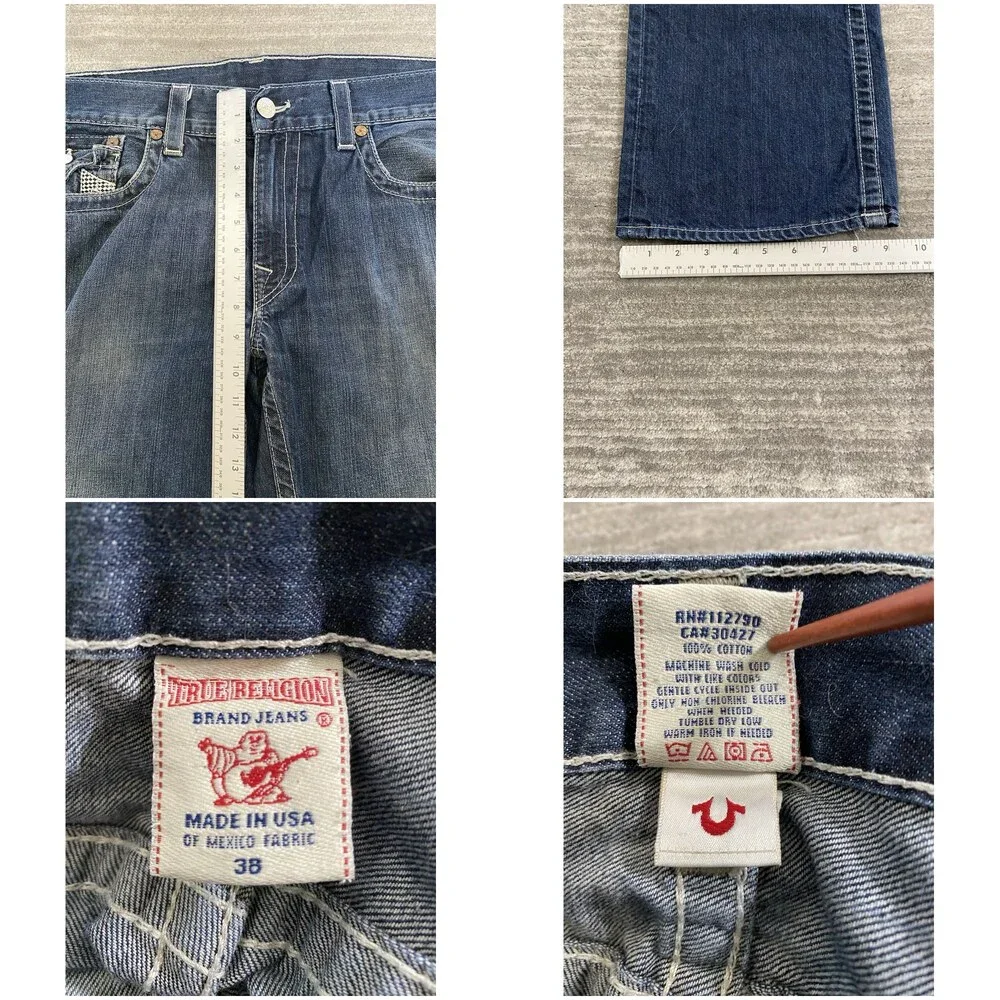 Vintage Y2K Mens True Religion Straight Jeans Blue Tag 38 Fit 40 x 33